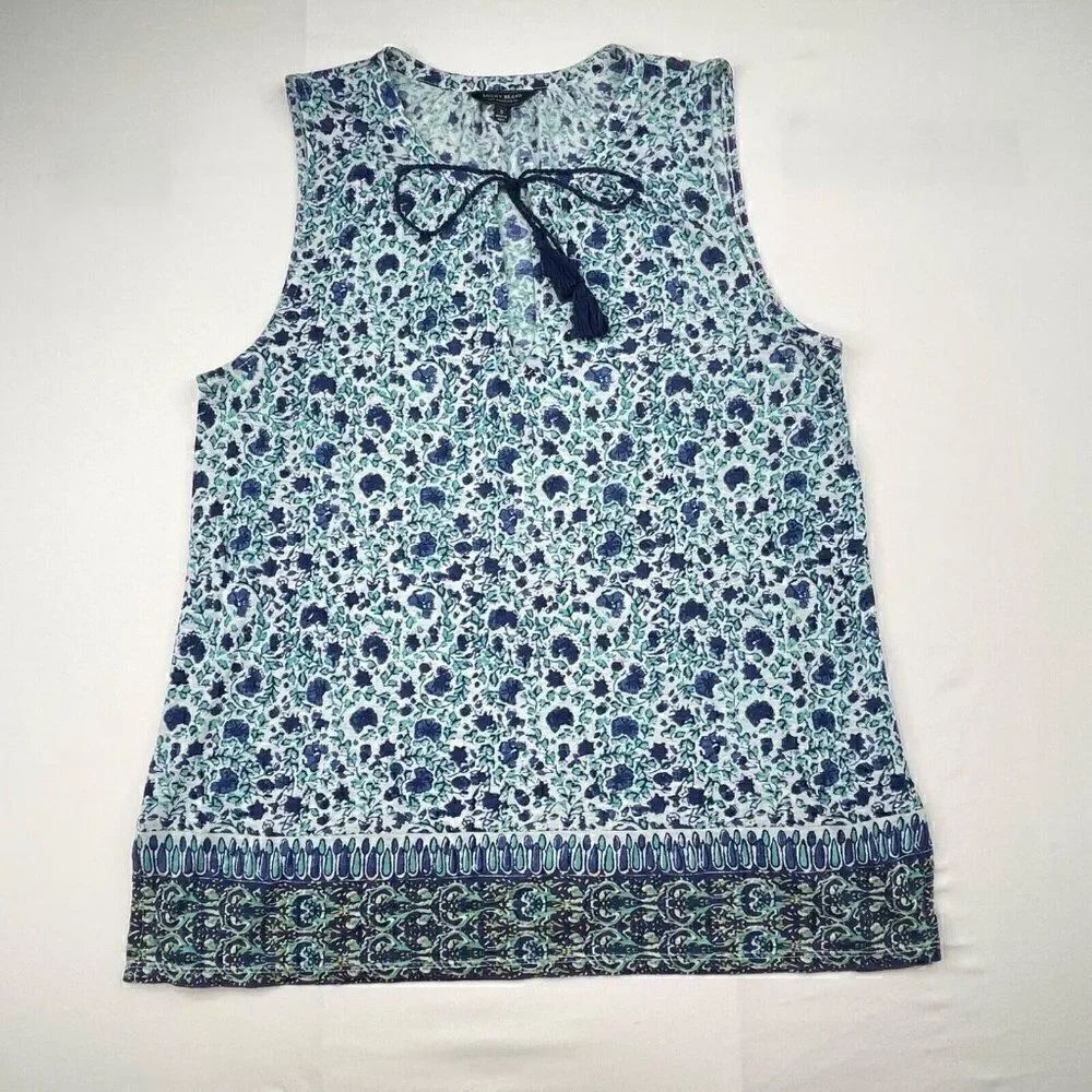 Lucky Brand Blue Floral Tassel Tie Tank Womens Small